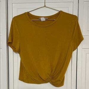 Mustard Twist-Front Short Sleeve Tee cutoff tee